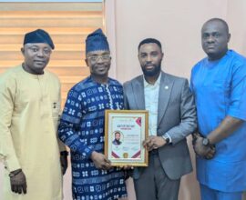 From L-R: Rot. Martins Nnanna, Club Secretary; Rot. Yinka Adeosun, District Chairman, Awards And Recognition Committee; Rot. Ikpunuekhai Osi-Evans, President And Rot. Chibuzor Onyilimba, Club Project Chairman.