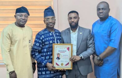 From L-R: Rot. Martins Nnanna, Club Secretary; Rot. Yinka Adeosun, District Chairman, Awards And Recognition Committee; Rot. Ikpunuekhai Osi-Evans, President And Rot. Chibuzor Onyilimba, Club Project Chairman.